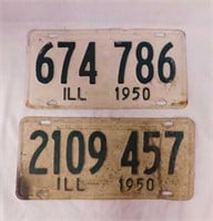 Two 1950 Illinois embossed metal license plates