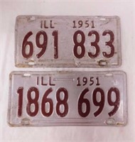 Two 1951 Illinois embossed metal license plates