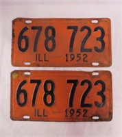 Pair of 1952 Illinois embossed metal license