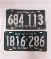 Two 1954 Illinois embossed metal license plates
