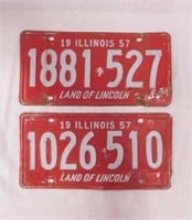 Two 1957 Illinois embossed metal license plates
