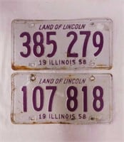 Two 1958 Illinois embossed metal license plates