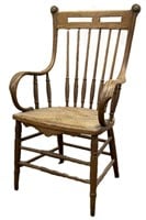 Antique Oak Cane Spindle High Back  Arm Chair