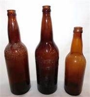 3 brown Wisconsin blob top bottles: