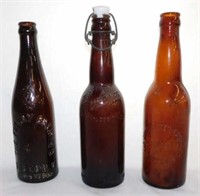 3 brown Ohio blob top bottles: