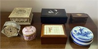 6 Jewelry Trinket Boxes and Crystal Quartz Clock