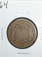 1864 Two Cent Piece Coin marked Good