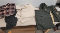 TRAY OF CLOTHING AND UNIFORMS