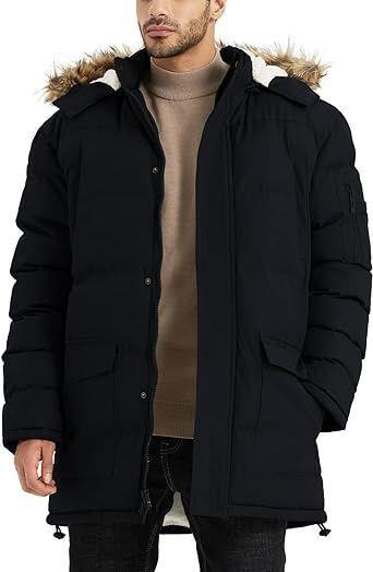 Men's Long Winter Warm Insulated Fleece Parka XXL