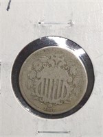 1867 Shield Nickel Coin no rays marked Good