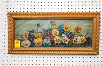 Vintage Floral Oil Painting on Canvas w/ Gold