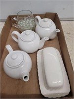 TEA POTS AND BUTTER DISH