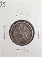 1875 Seated Liberty Silver Dime marked XF