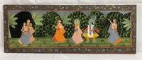 Hand Painted Hindu Painting On Silk w/ Charcoal
