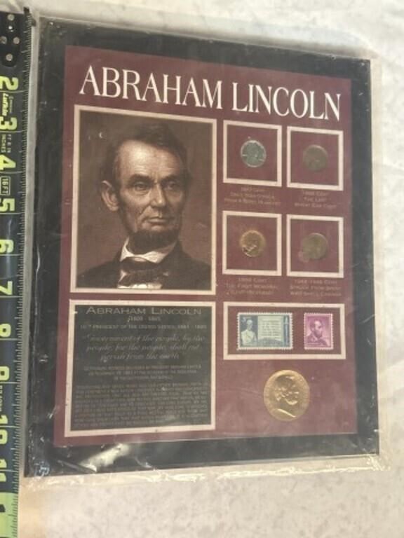Abraham Lincoln Framed Coins & Stamps with