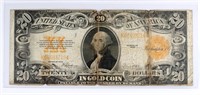 1922 LARGE US $20 GOLD CERTIFICATE NOTE