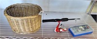 WICKER BASKET AND ROD AND REEL TELESCOPIC