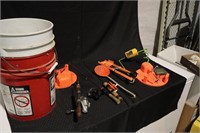 Bucket of Ice Fishing Gear, Tipups, 3 Poles,