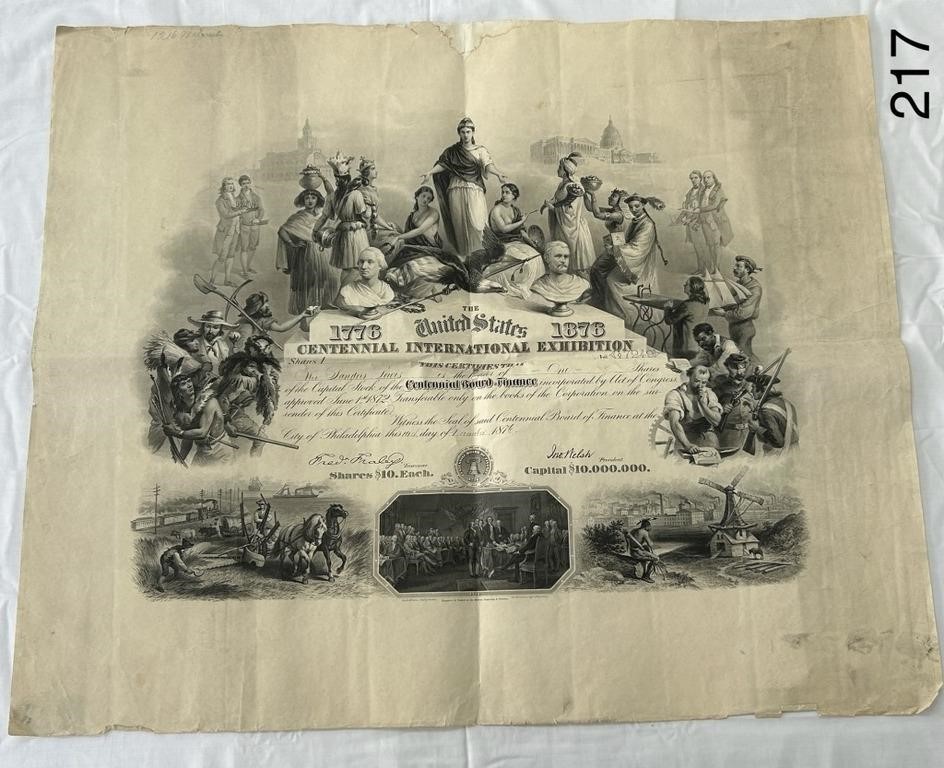 1876 U.S. Centennial Stock Certificate