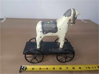 WOODEN OFF WHITE HORSE ON WHEELS