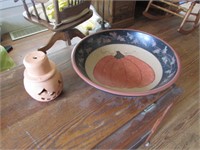 wood halloween bowl & candleholder