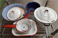 Enameled Porcelain Pots, Pans, Washbowl