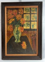 Floral Painting On Board Signed & Framed