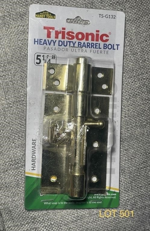 Heavy duty barrel bolt, "Trisonic" brand, 5 1/4"