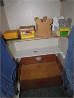 toy chest,toys,chalkboard,book holders & items