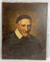 Antique Saint Vincent De Paul Painting On Canvas