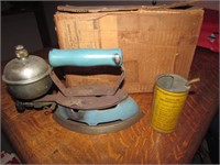 vintage gasoline measuring can & iron