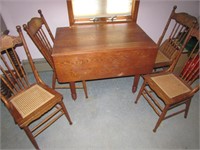 antique oak dropleaf table w/4 cane bottom chairs