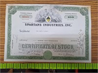 Spartan industries stock certificate