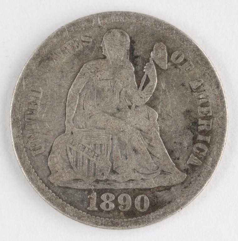 1890 US SEATED LIBERTY SILVER DIME COIN