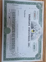 Spartans Industries stock certificate