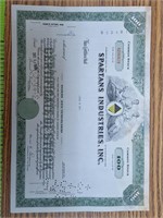 Spartan industries stock certificate