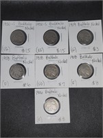 Lot of 7 Buffalo Nickels