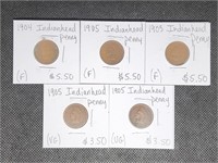 Lot of 5 Indian Head Pennies: 1904 & 4- 1905