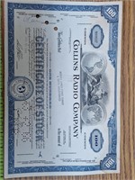 Collins radio stock certificate