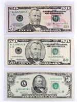 (3) x DIFFERENT US $50 BANK NOTES