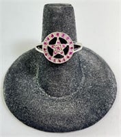 Gorgeous Sterling/Ruby Star Ring Signed-Kelly Herd