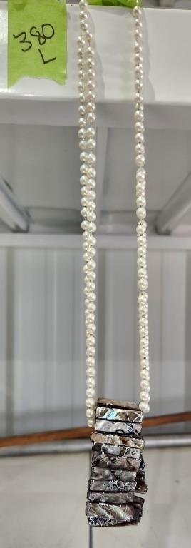 Costume Pearl Necklace & Abalone Bracelet