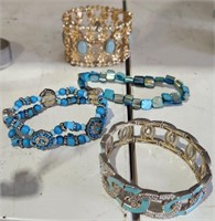 4 Assorted Blue Tone Bracelets