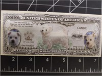 Westie novelty banknote