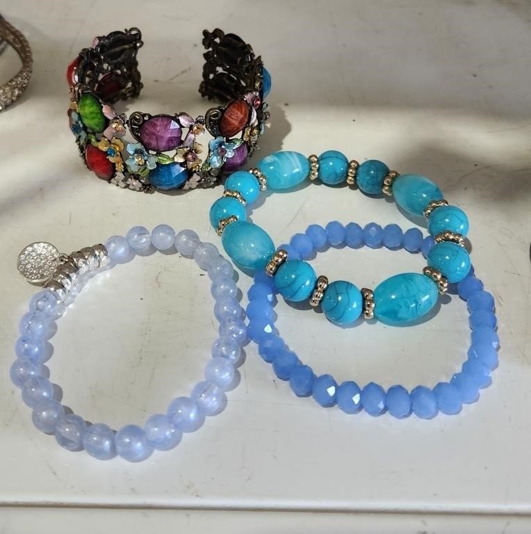 3 Blue tone Bracelets & 1 Multi Color Cuff