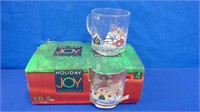 Set Of 4 Holiday Glass Mugs ( New )