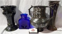 4 ASSTD POTTERY & GLASS VASES UP TO 14"
