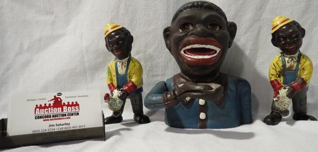 3 EARLY BLACK AMERICANA COIN BANKS