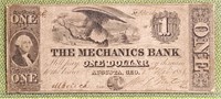 1858 ANTIQUE MECHANICS ONE DOLLAR US BILL GEORGIA