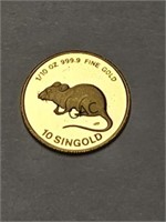 1984 Singapore 1/10oz Gold Mouse Coin